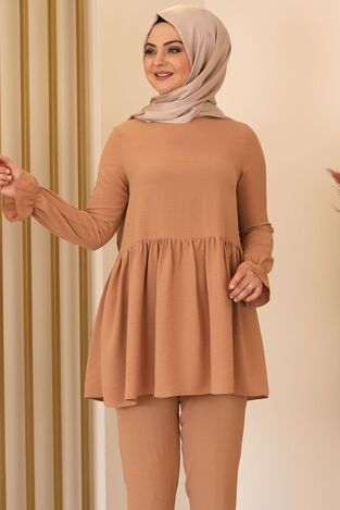 Nur Aerobin Pantolonlu Takım Vizon - Fashion Showcase Design - FSC2137 - Thumbnail
