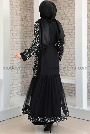 Payetli Abaya & Elbise Takım - MDV2045 - Thumbnail
