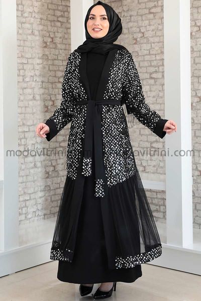 Payetli Abaya & Elbise Takım - MDV2045