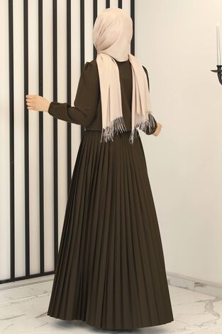 Piliseli Etek - Hakim Yaka Tunik İkili Takım Haki - Fashion Showcase Design - FSC3012 - Thumbnail