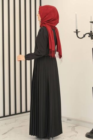 Piliseli Etek - Hakim Yaka Tunik İkili Takım Siyah - Fashion Showcase Design - FSC3012 - Thumbnail