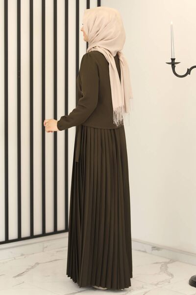 Piliseli Etek - Toka Detay Bluz İkili Takım Haki - Fashion Showcase Design - FSC3013