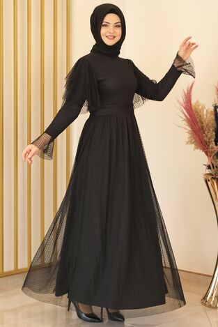 Puanlı Tül Abiye Siyah - Fashion Showcase Design - FSC2117 - Thumbnail