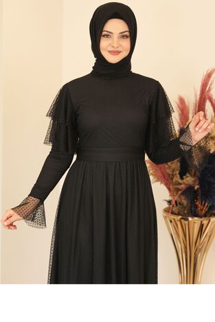 Puanlı Tül Abiye Siyah - Fashion Showcase Design - FSC2117 - Thumbnail