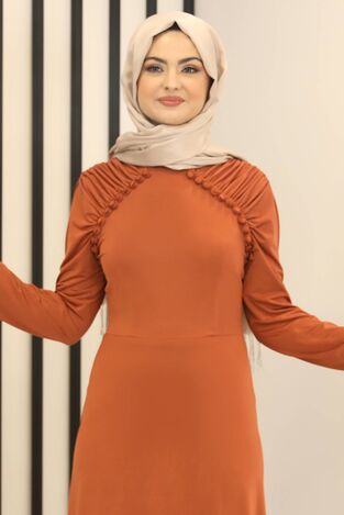 Reglan Kol Abiye Elbise Kiremit - Fashion Showcase Design - FSC3014 - Thumbnail