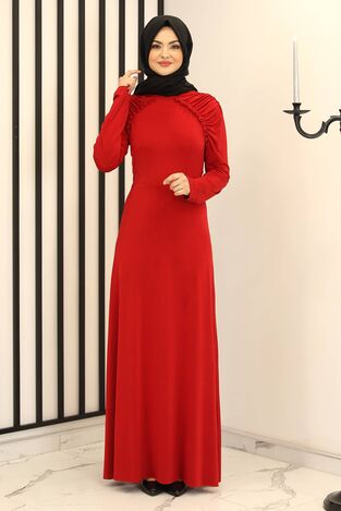Fashion Showcase Design - Reglan Kol Abiye Elbise Kırmızı - Fashion Showcase Design - FSC3014