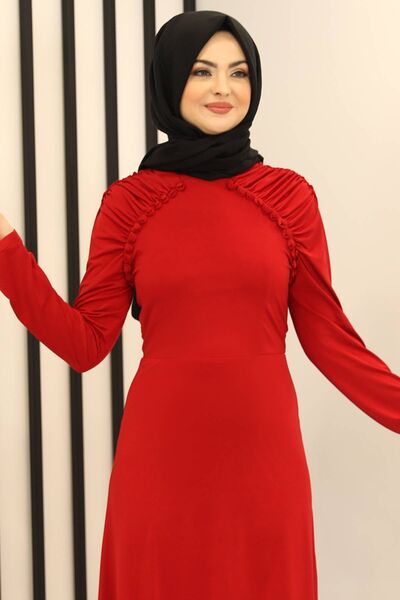 Reglan Kol Abiye Elbise Kırmızı - Fashion Showcase Design - FSC3014