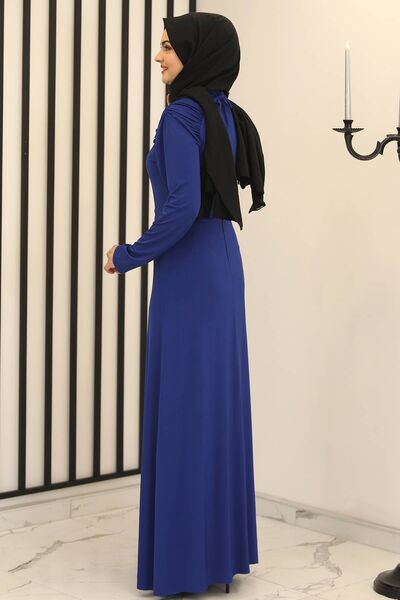 Reglan Kol Abiye Elbise Saks - Fashion Showcase Design - FSC3014