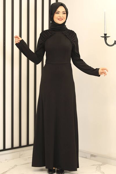 Reglan Kol Abiye Elbise Siyah - Fashion Showcase Design - FSC3014