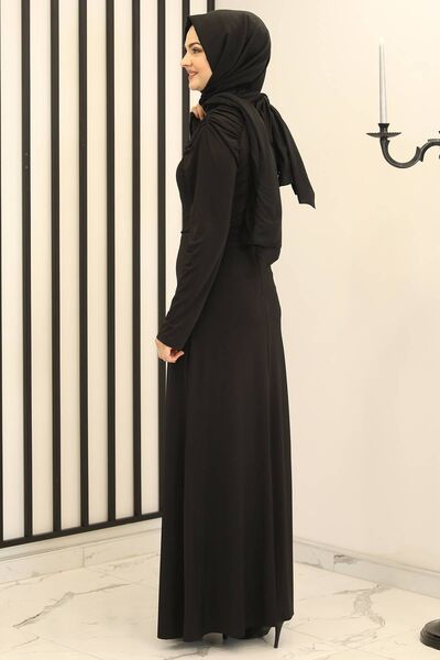 Reglan Kol Abiye Elbise Siyah - Fashion Showcase Design - FSC3014