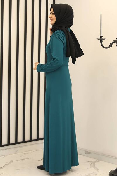 Reglan Kol Abiye Elbise Yeşil - Fashion Showcase Design - FSC3014