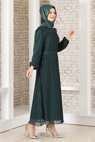 Robalı Boydan Piliseli Lady Abiye Elbise Zümrüt - Fashion Showcase Design - FSC3036 - Thumbnail