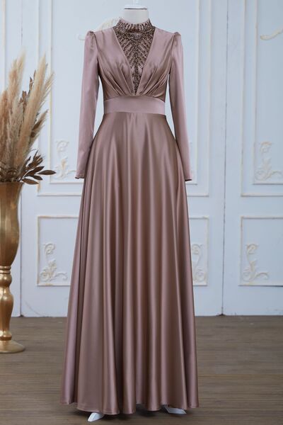 Safir Saten Abiye Elbise Bakır - Dresslife Tesettür Giyim - ALM2113