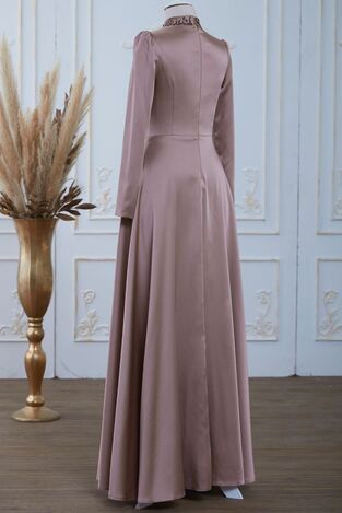 Safir Saten Abiye Elbise Bakır - Dresslife Tesettür Giyim - ALM2113 - Thumbnail