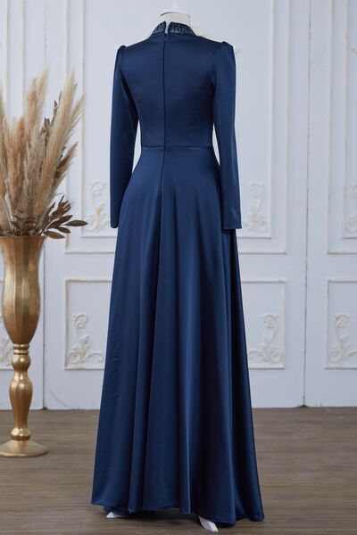 Safir Saten Abiye Elbise Lacivert - Dresslife Tesettür Giyim - ALM2113