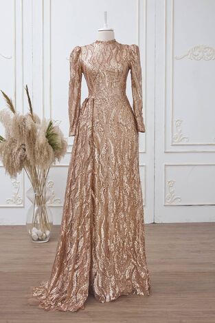Sevil Abiye Gold - Dresslife Tesettür Giyim - DRS3005 - Thumbnail