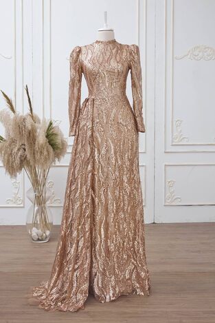 Sevil Abiye Gold - Dresslife Tesettür Giyim - DRS3005 