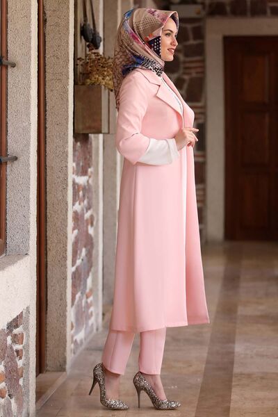 Sleeve Patterned - Three-Piece - Suit Dress - Powder Color - AMN1097