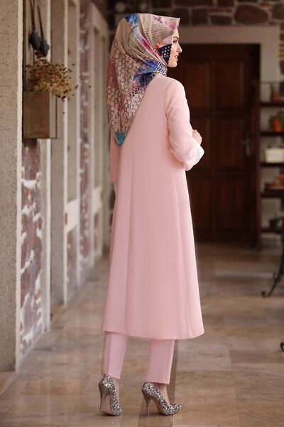Sleeve Patterned - Three-Piece - Suit Dress - Powder Color - AMN1097