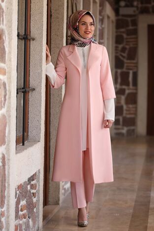 Sleeve Patterned - Three-Piece - Suit Dress - Powder Color - AMN1097 - Thumbnail