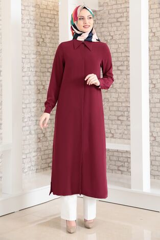 Suit - Long Tunic & Pants - Crepe - Plum - MDV2006 - Thumbnail