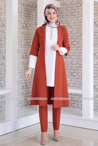 Suit - Three Pieces - Detailed - Brick - MDV1097 