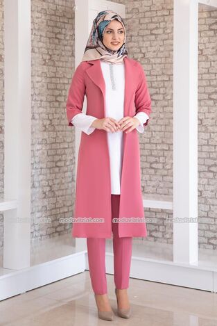 Suit - Three Pieces - Detailed - Dusty Rose - MDV1097 - Thumbnail