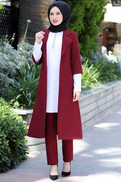 Suit - Three Pieces - Detailed - Maroon - MDV1097