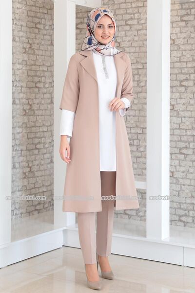 Suit - Three Pieces - Detailed - Mink - MDV1097