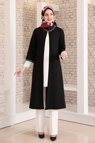 Suit - Three Pieces - Stone Detailed Sleeves - Black - FSC2025 - Thumbnail