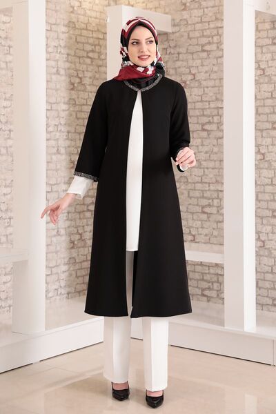 Suit - Three Pieces - Stone Detailed Sleeves - Black - FSC2025