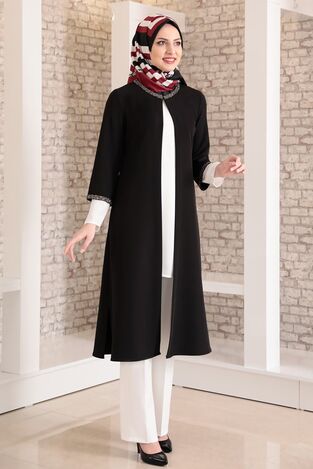 Suit - Three Pieces - Stone Detailed Sleeves - Black - FSC2025 - Thumbnail