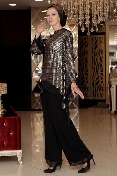 Suit - Two Pieces - Sequined - Black - SMS1010