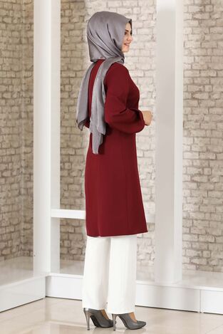 Taş Detay Yırtmaçlı Tunik Bordo - Fashion Showcase Design - FSC2039 - Thumbnail