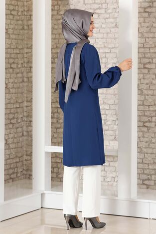 Taş Detay Yırtmaçlı Tunik İndigo - Fashion Showcase Design - FSC2039 - Thumbnail
