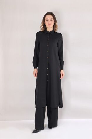 Uzun Keten Tunik - Siyah - FSC3121 