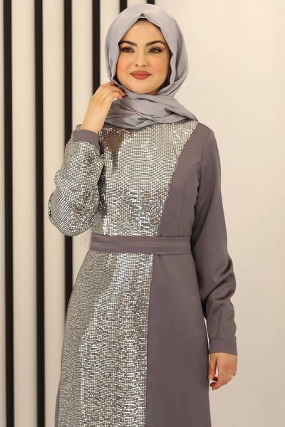 Yeni Firuze Abiye Elbise Antrasit - Fashion Showcase Design - FSC3021