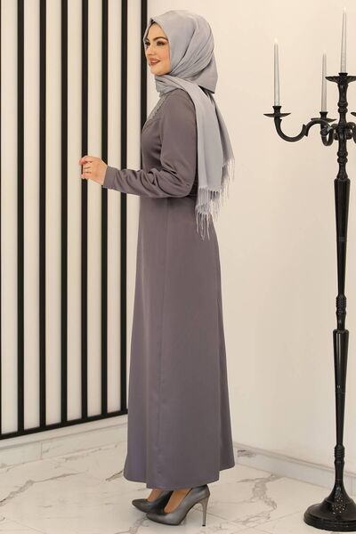 Yeni Firuze Abiye Elbise Antrasit - Fashion Showcase Design - FSC3021