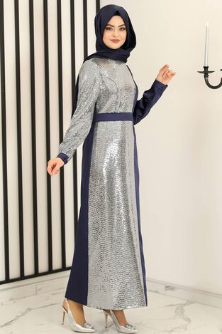 Yeni Firuze Abiye Elbise Lacivert - Fashion Showcase Design - FSC3021 - Thumbnail