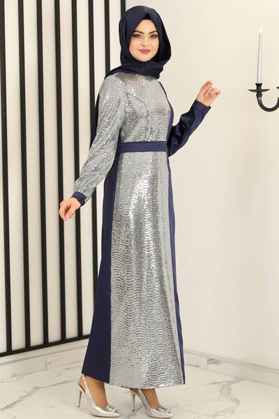 Yeni Firuze Abiye Elbise Lacivert - Fashion Showcase Design - FSC3021