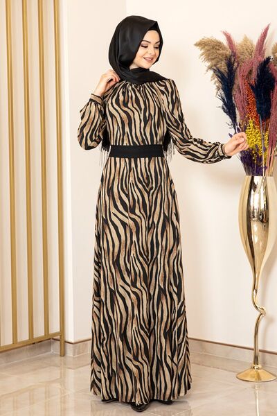 Zebra Desen Tül Elbise Siyah - Fashion Showcase Design - FSC2078