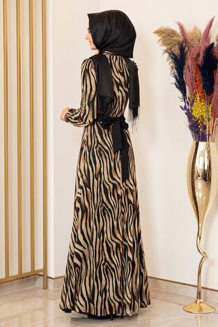 Zebra Desen Tül Elbise Siyah - Fashion Showcase Design - FSC2078 - Thumbnail