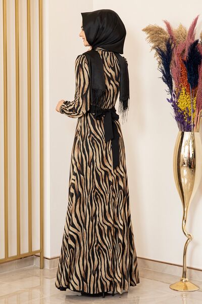 Zebra Desen Tül Elbise Siyah - Fashion Showcase Design - FSC2078