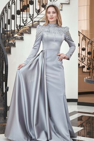 Zehra Abiye Gri - Dresslife Tesettür Giyim - DRS3010 - Thumbnail