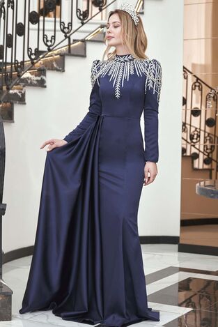 Zehra Abiye Lacivert - Dresslife Tesettür Giyim - DRS3010 - Thumbnail