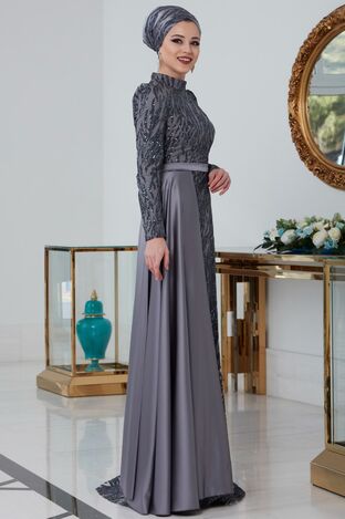 Zümra Abiye Antrasit - Dresslife Tesettür Giyim - ALM2102 - Thumbnail