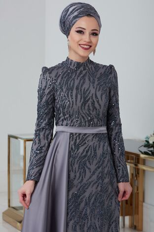 Zümra Abiye Antrasit - Dresslife Tesettür Giyim - ALM2102 - Thumbnail