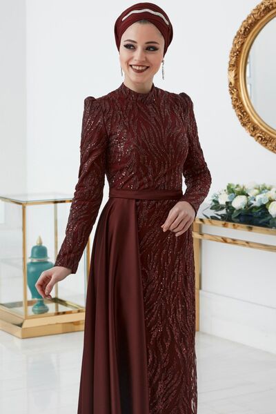Zümra Abiye Bordo - Dresslife Tesettür Giyim - ALM2102